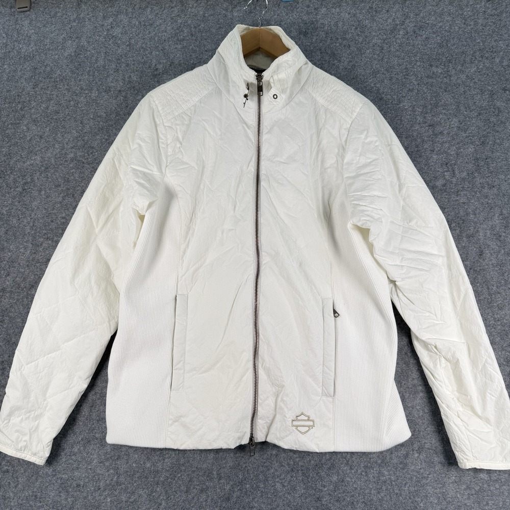 Harley Davidson Jacket Coat Womens XL White Quilted Full‎ Zip Casual Motorcycle